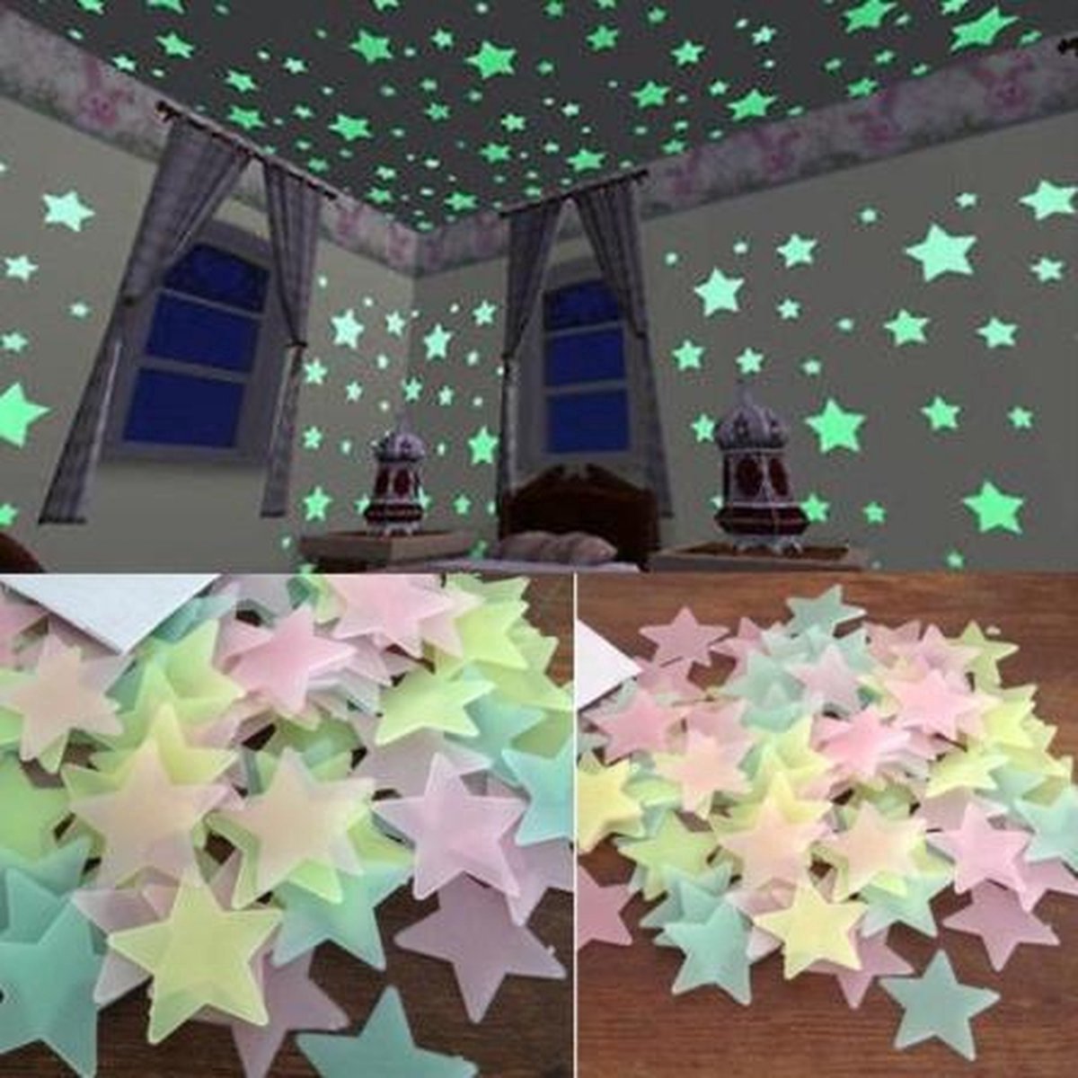 Star Glow In Dark Wall Stickers 100 Pieces | Luminous Star Wall Stickers | Multicolored Stars | PVC | Multicolor