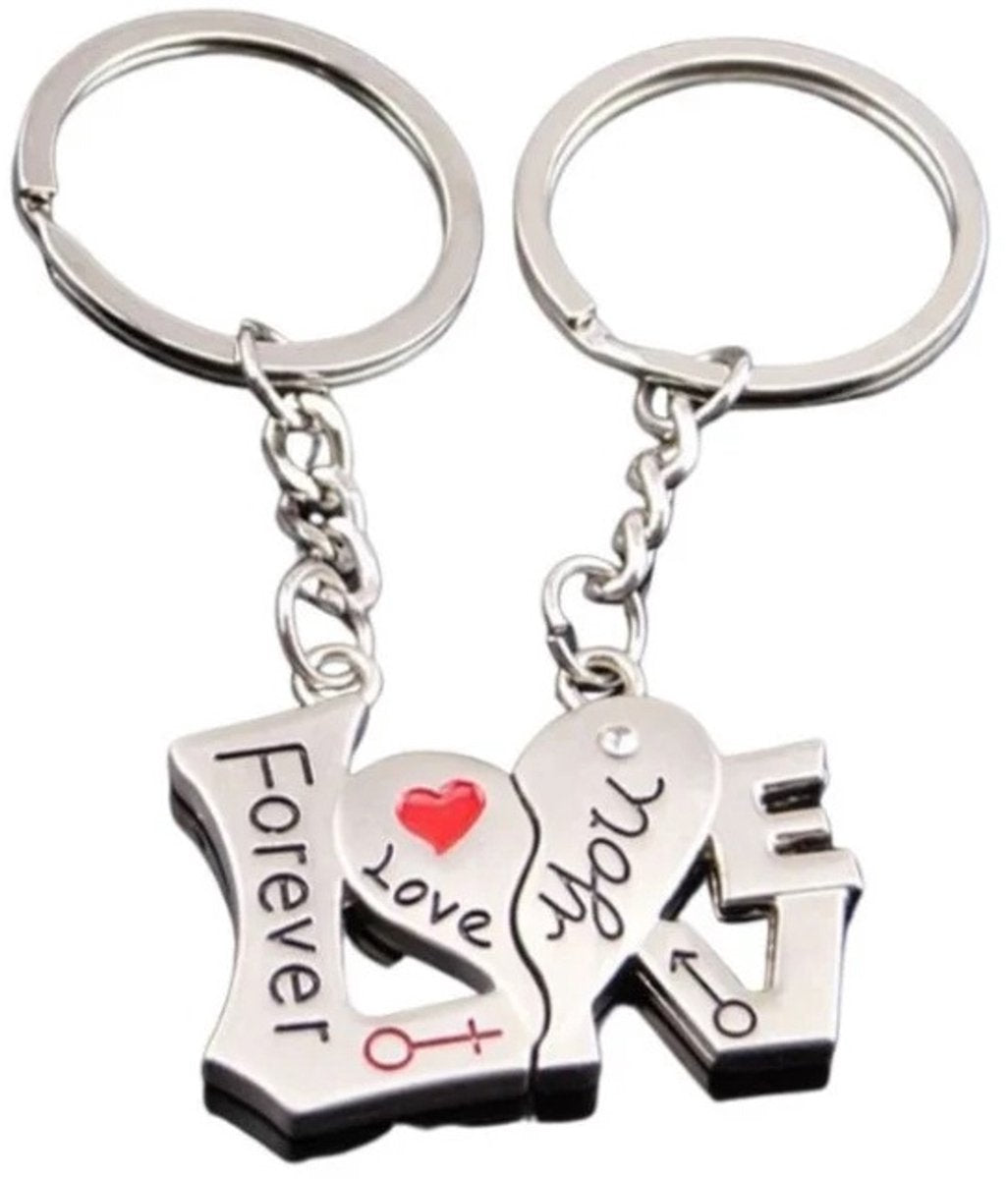 2-Piece Keychain Forever Love You | Couples Keychain | For Him & Her | Silver
