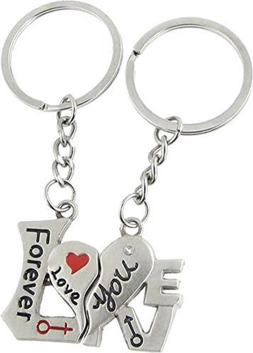 2-Piece Keychain Forever Love You | Couples Keychain | For Him & Her | Silver
