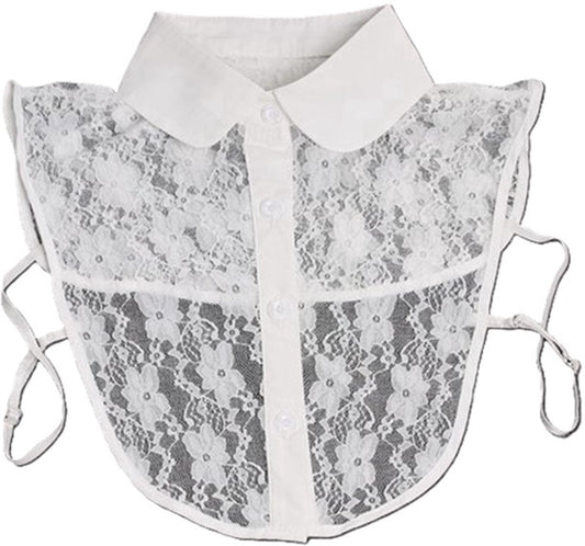 Detachable Collar with Round Collar | Transparent Lace | Blouse Collar | Faux Collar | White