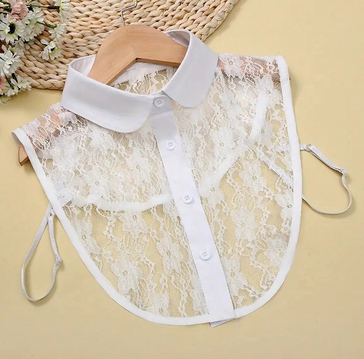 Detachable Collar with Round Collar | Transparent Lace | Blouse Collar | Faux Collar | White