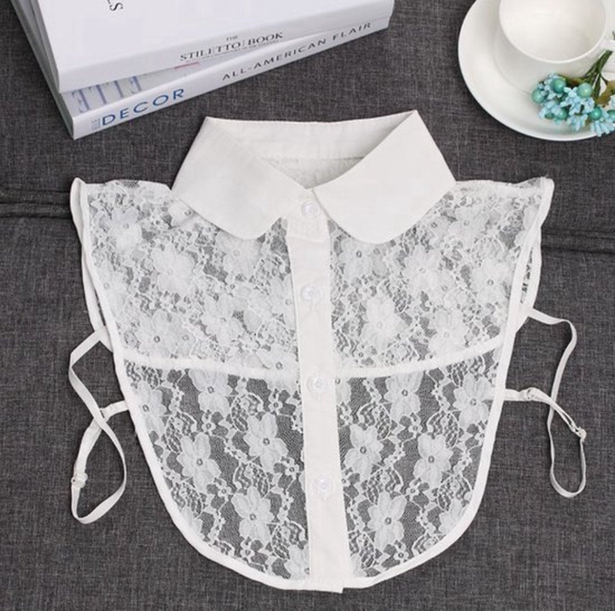 Detachable Collar with Round Collar | Transparent Lace | Blouse Collar | Faux Collar | White