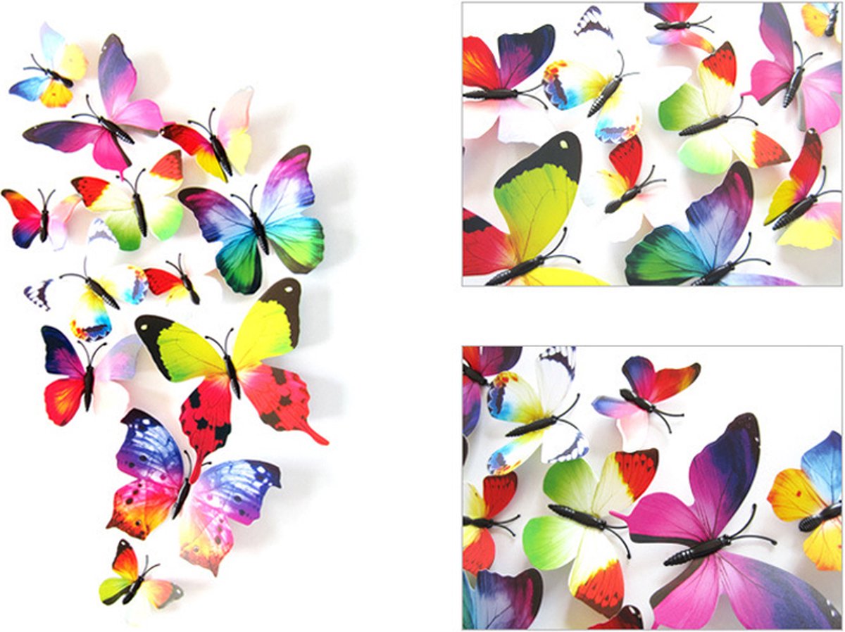 3D Wall Decoration Butterflies 12 Pieces | Wall Butterflies | Butterfly Wall Stickers | Rainbow