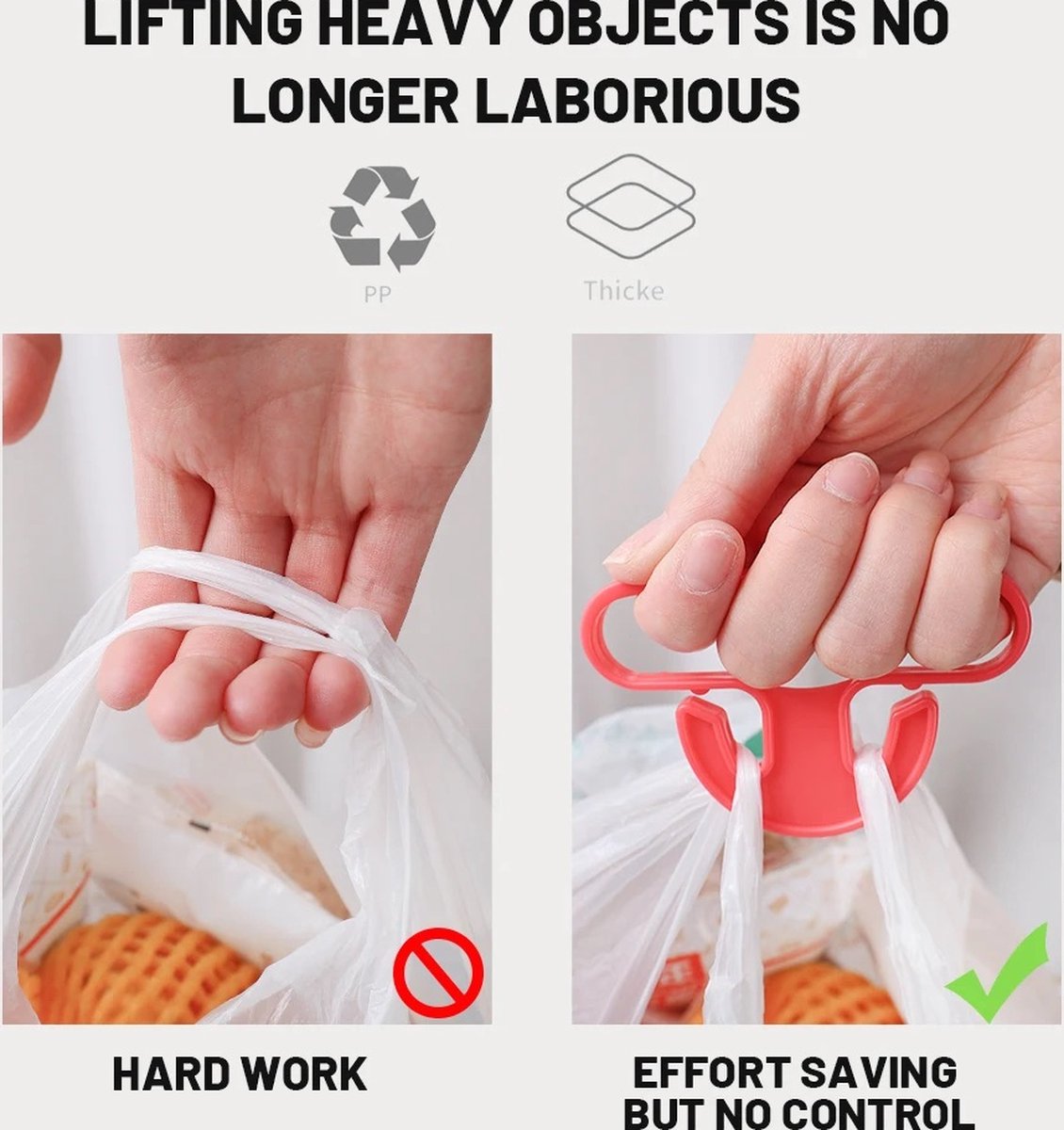 Set of 2 Shopping Bag Handles | Plastic Bag Carrier | Small Bag Carrier | Up to 15 KG | Grey