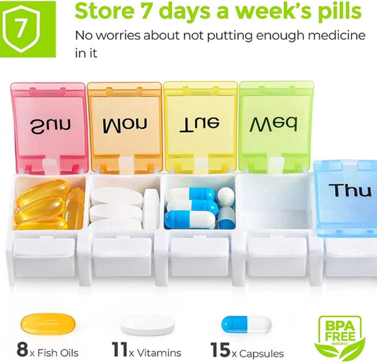 Pill Box | Pill Box | Medicine Box | Pill Box | Sunday to Saturday | 7 Days | 1 Week | Push Button | Multicolor