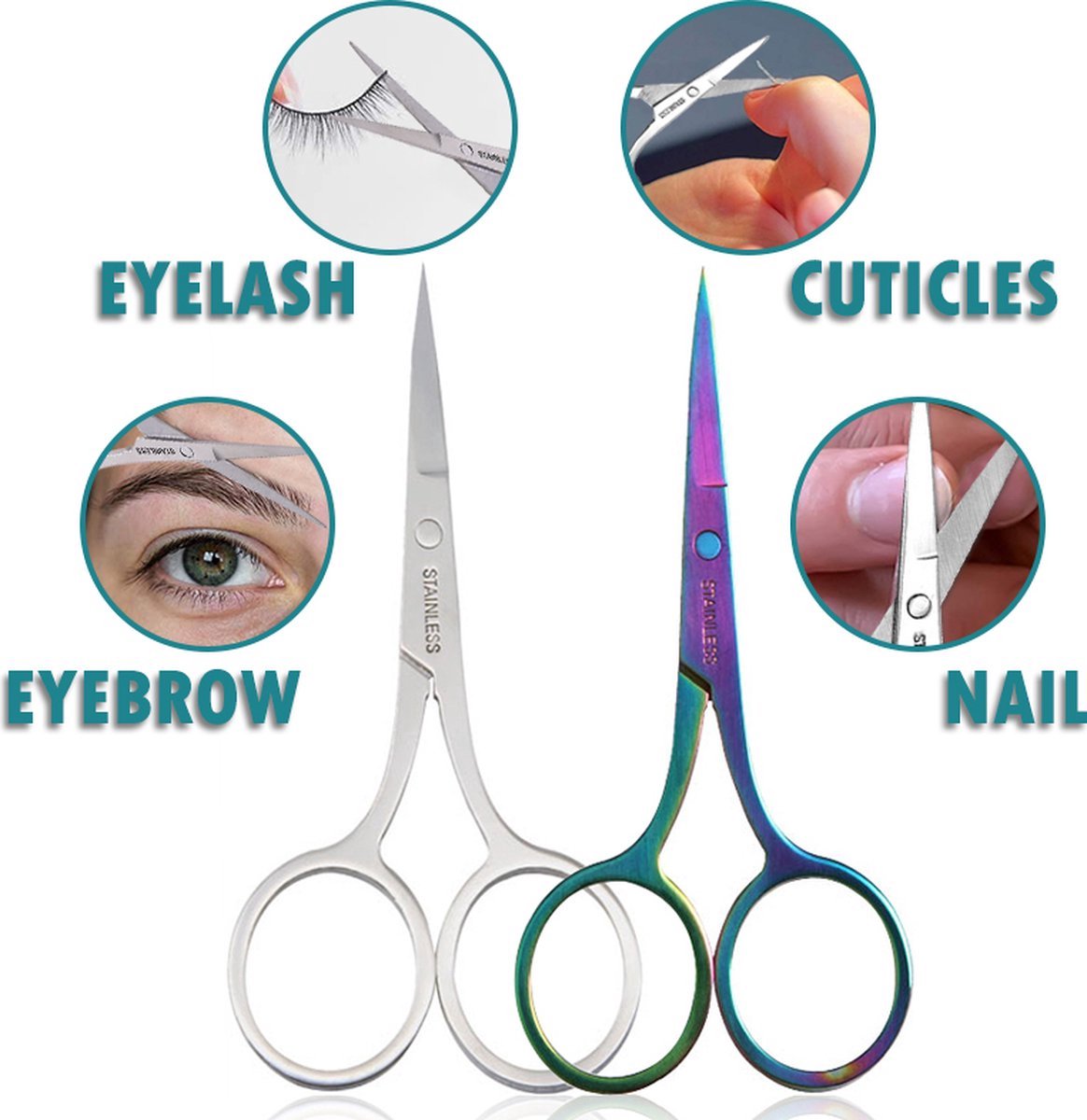 Cuticle Clipper and Eyebrow Scissors in 1 | Cuticle Scissors | Small Eyebrow Scissors | Cuticle Removal | Stainless Steel | Multicolor