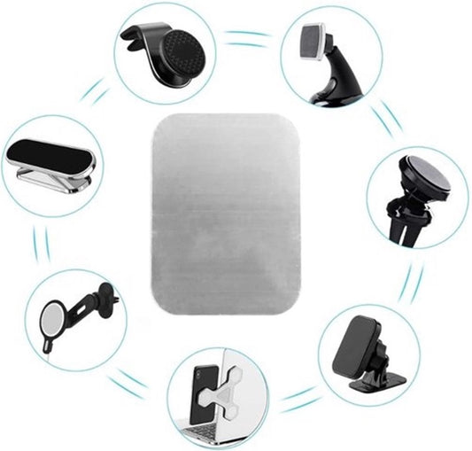 2x Metal Square Plate for Phone | Self-Adhesive Magnetic | Phone Holder | Phone Sticker | Metal Phone Plate | Round | Silver