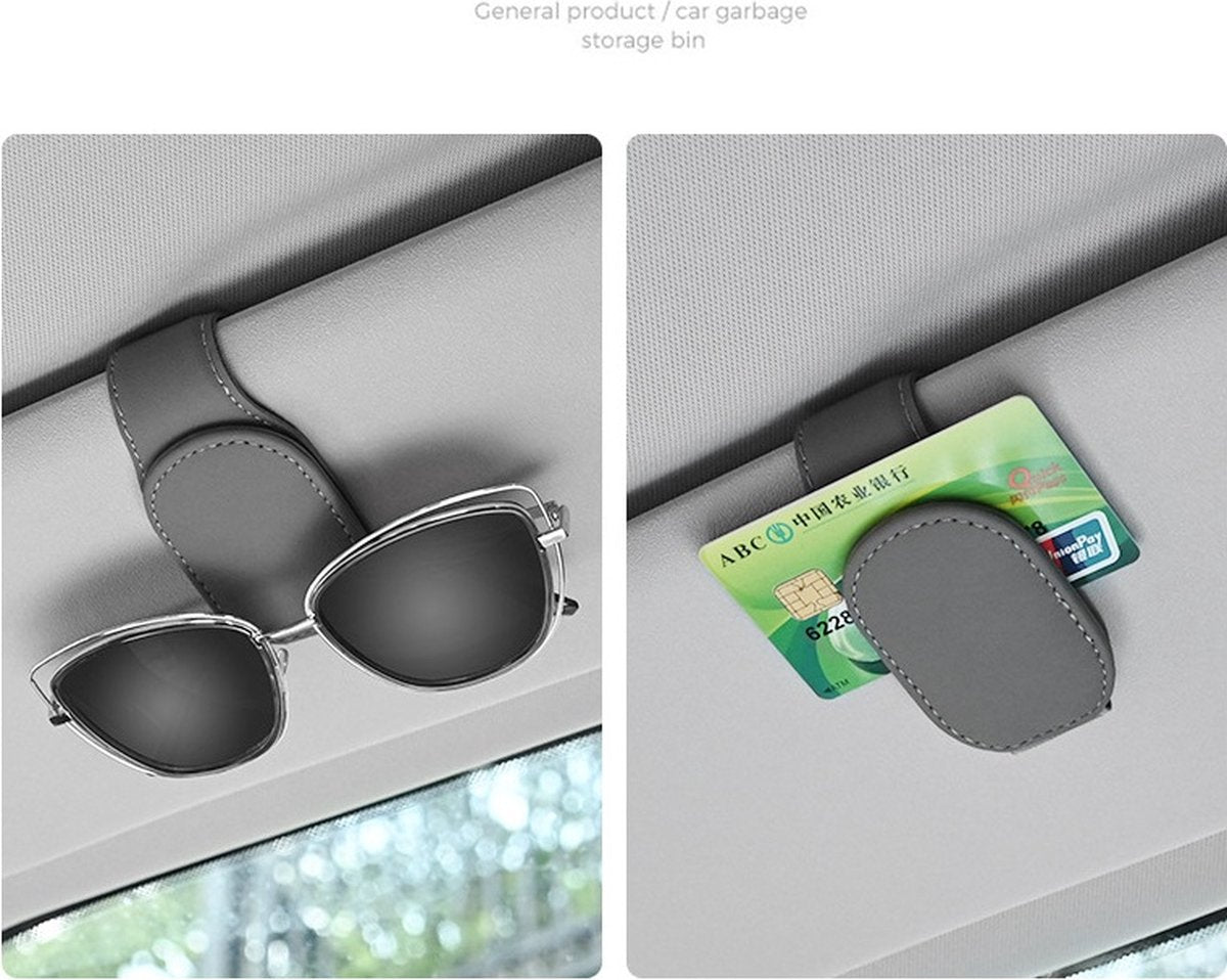 Car Sunglasses Holder PU Leather | Sun Visor Holder | Glasses Holder | Reading Glasses Holder | Storage Clip | Brown