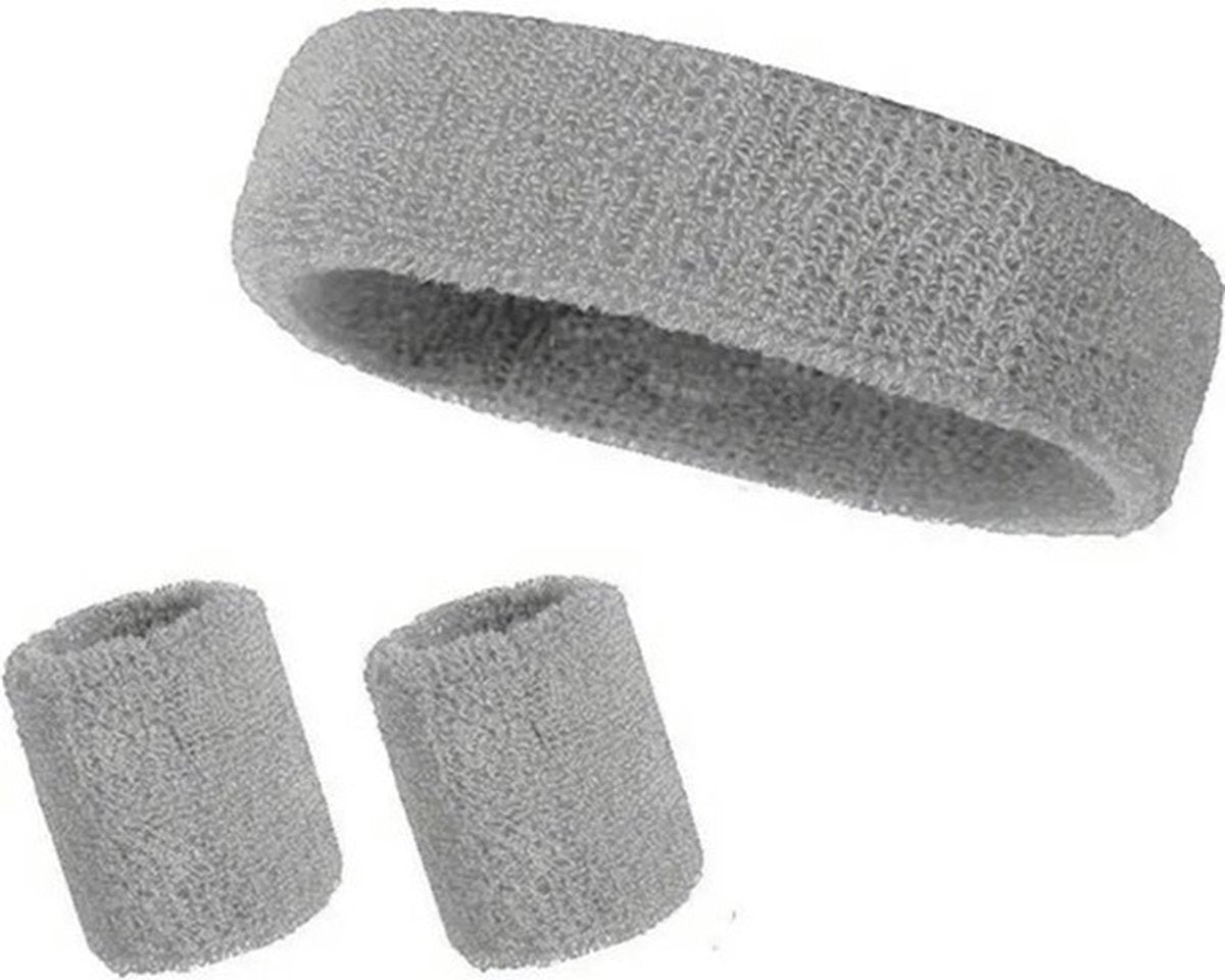 Set of Headband and 2x Wristbands Set | Sweatband | Sweatbands | Head and Wrist | Sports Bands | Grey