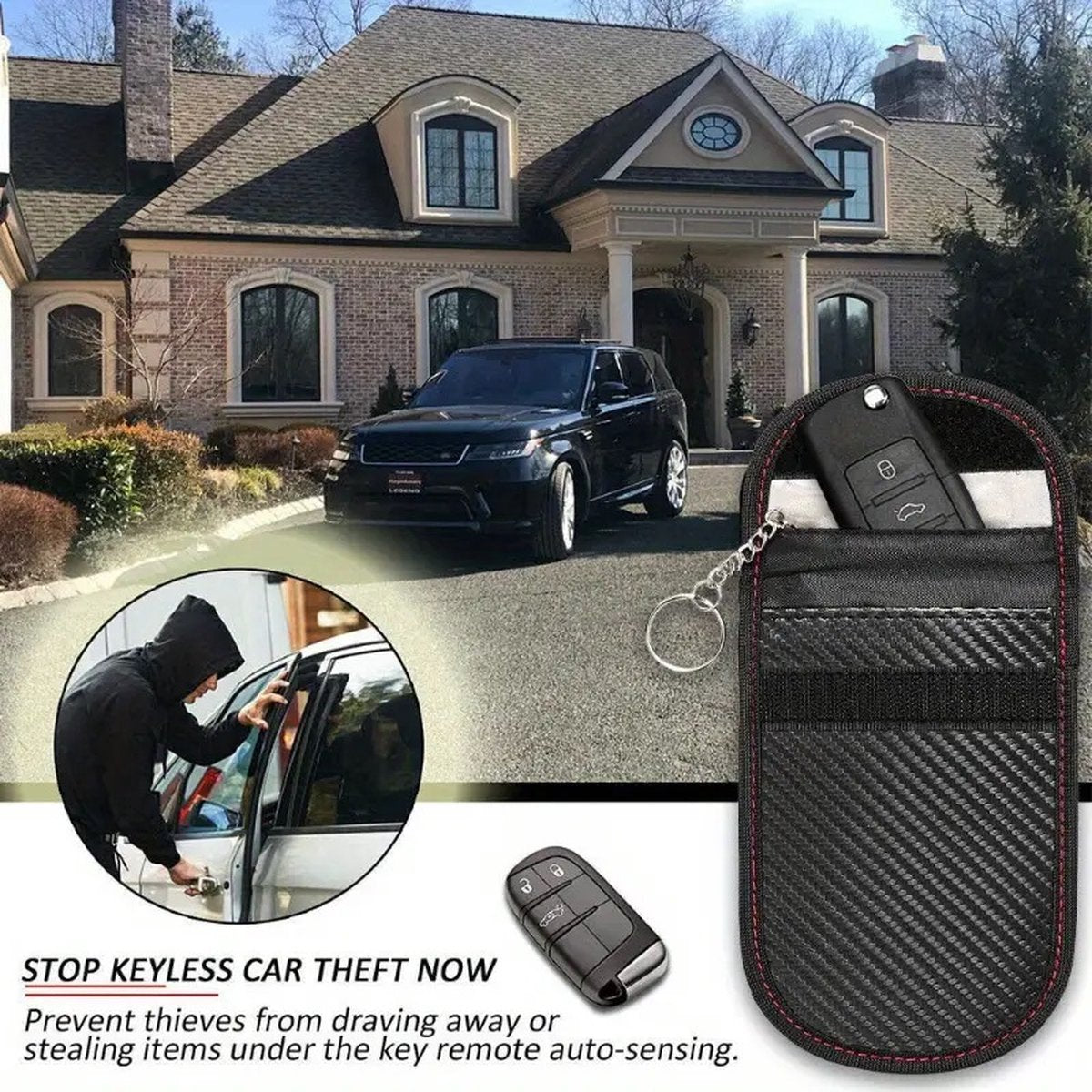 2x RFID Anti-theft Protective Case for Car Key | Carbon Keyless Entry Protective Case | With Hook