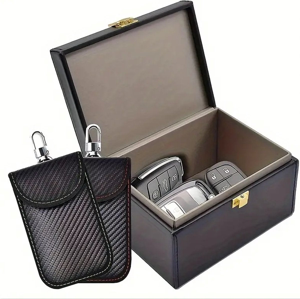 2x RFID Anti-theft Protective Case for Car Key | Carbon Keyless Entry Protective Case | With Hook
