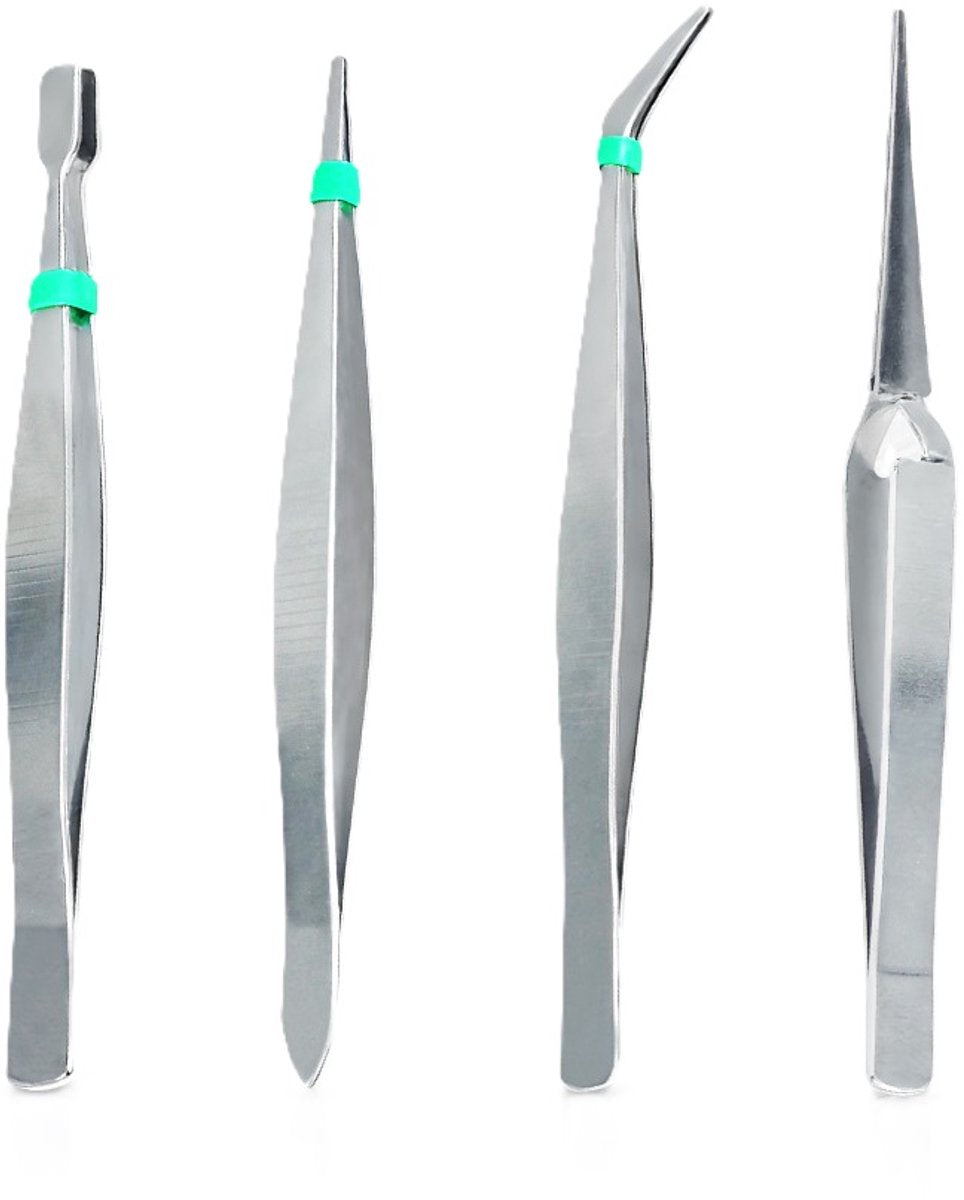 Set of 4 Tweezers | Precision Tweezers | Tweezer Set | Multiuse Tweezers | For Beauty, Nail Art, etc. | Stainless Steel