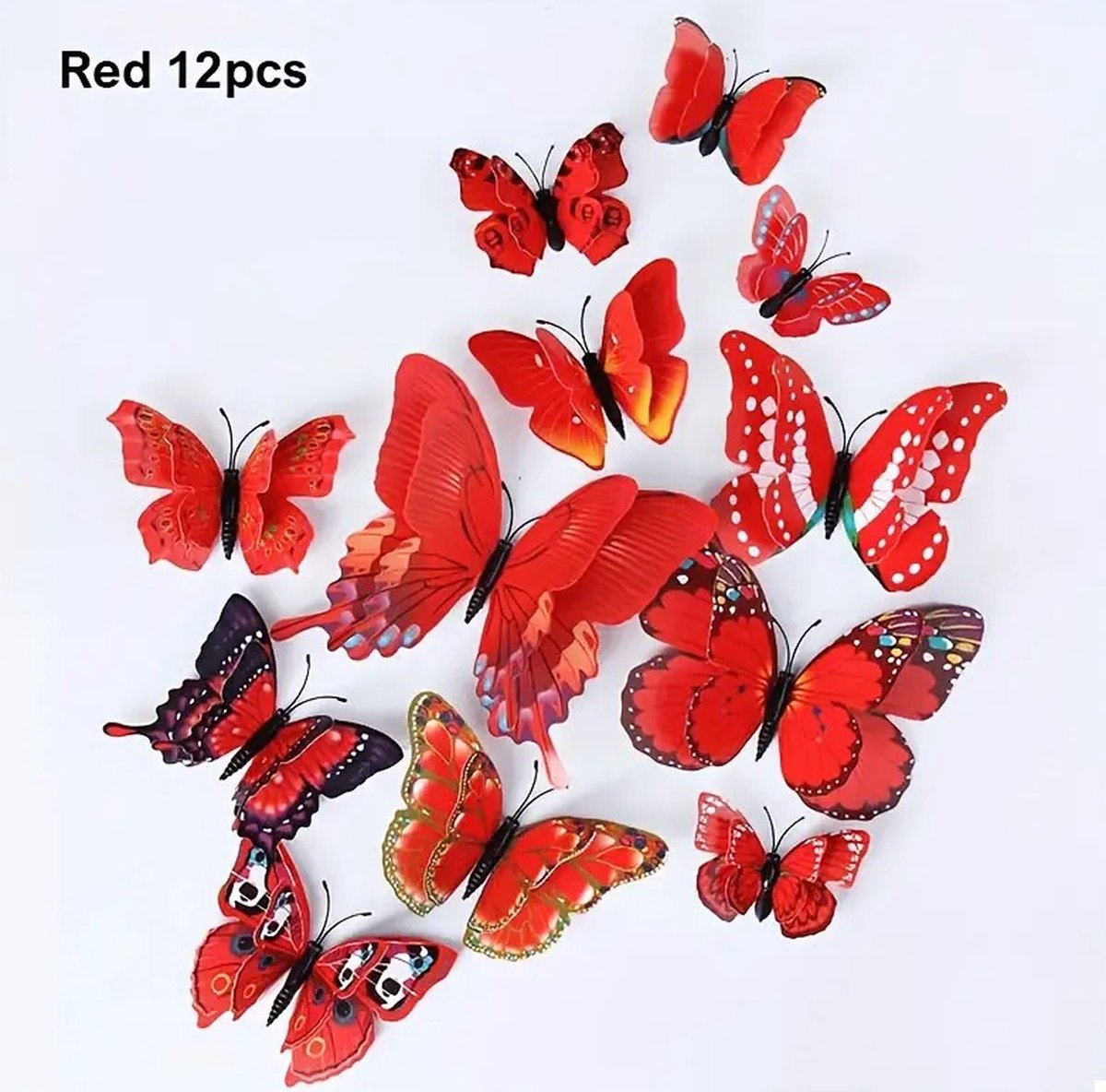 3D Wall Decoration Butterflies 12 Pieces | Wall Butterflies | Butterfly Wall Stickers | Red
