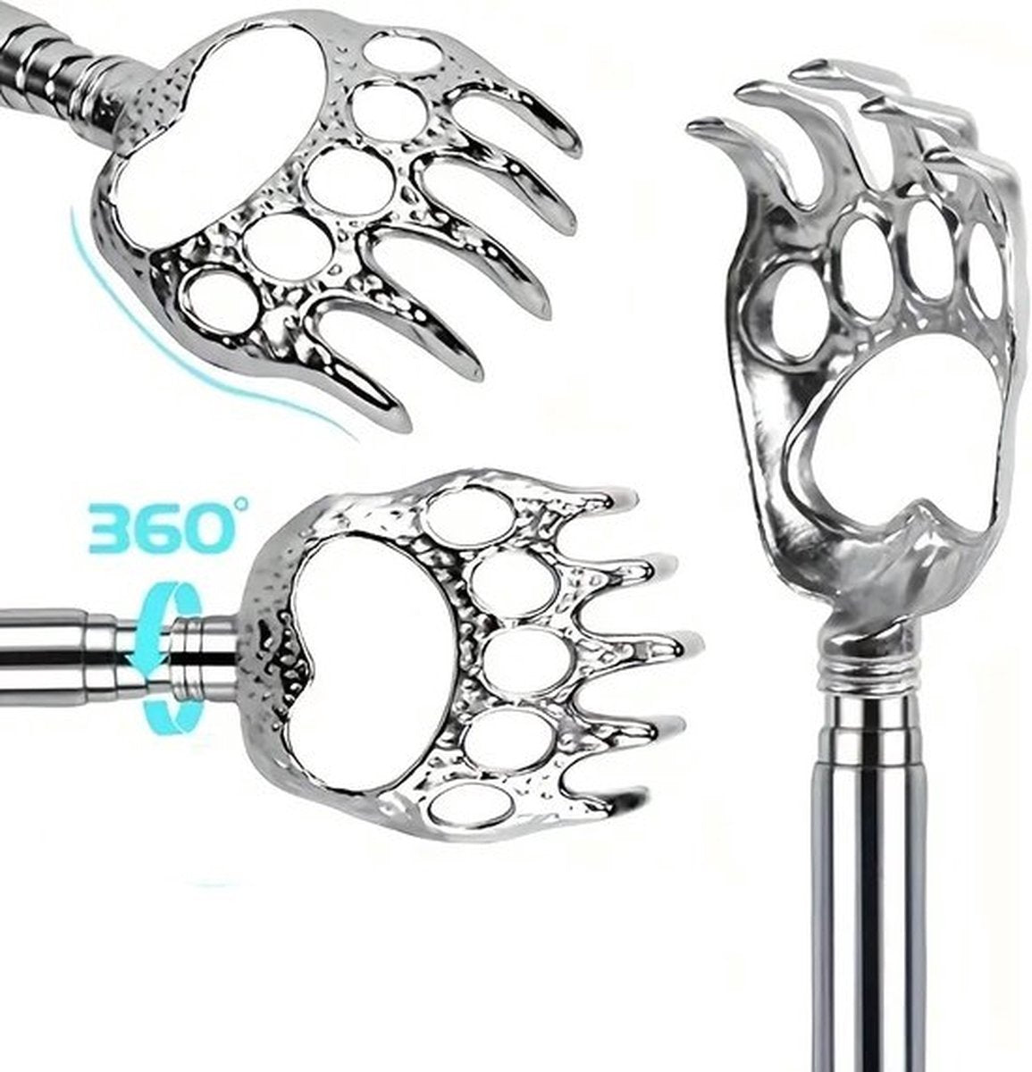 Extendable Back Scratcher Bear Claw | Adjustable Back Scratcher | Massage Scratcher | Telescopic Back Scratcher | Anti-Itch | Up to 53 CM | Stainless Steel | Black