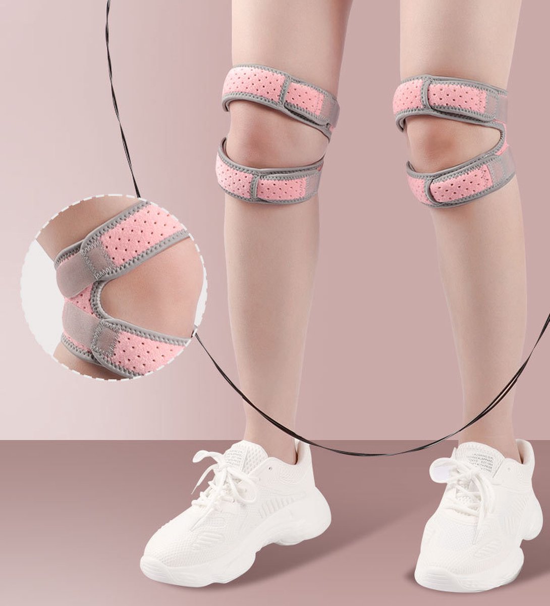 Double Patella Knee Brace | Patella Strap | Knee Support | Knee Protector | Knee Tendon Strap | Knee Bandage | Elastic Bandage | Adjustable | Pink/Gray