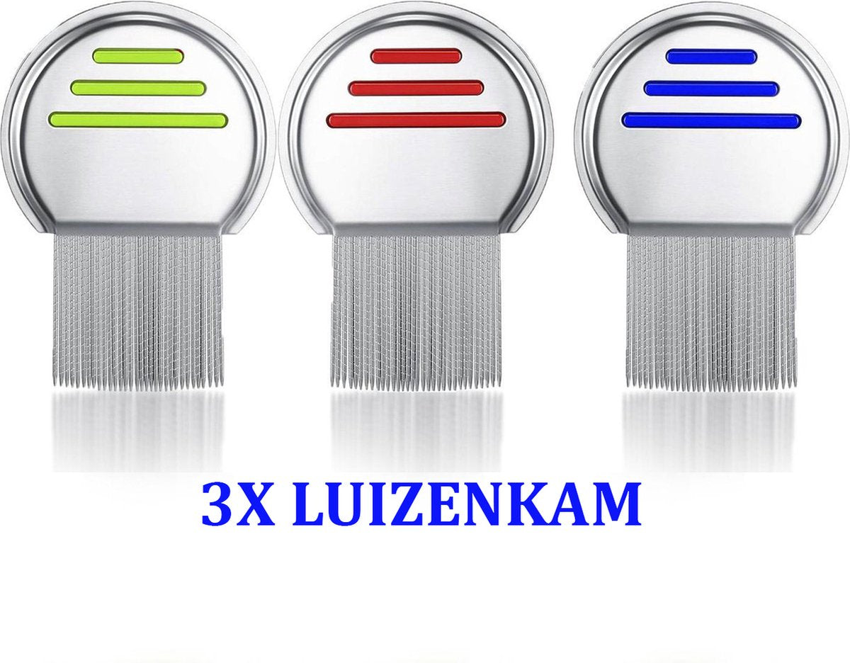 Set of 3 Lice Combs | Lice Brush | Flea Comb | Nits Comb | Dust Comb | Lice Remover | Stainless Steel | Green, Blue & Red