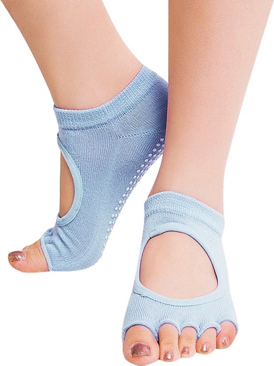 Yoga Socks Full Open Toe | Full Toe Yoga Sock | With Anti-Slip Bottom | Anti-Slip Socks | Pilates Socks | Size 36-40 | Light Blue