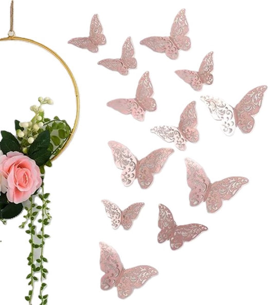 3D Wall Decoration Butterflies 12 Pieces | Wall Decoration | Wall Butterflies | Butterfly Wall Stickers | Rose Gold