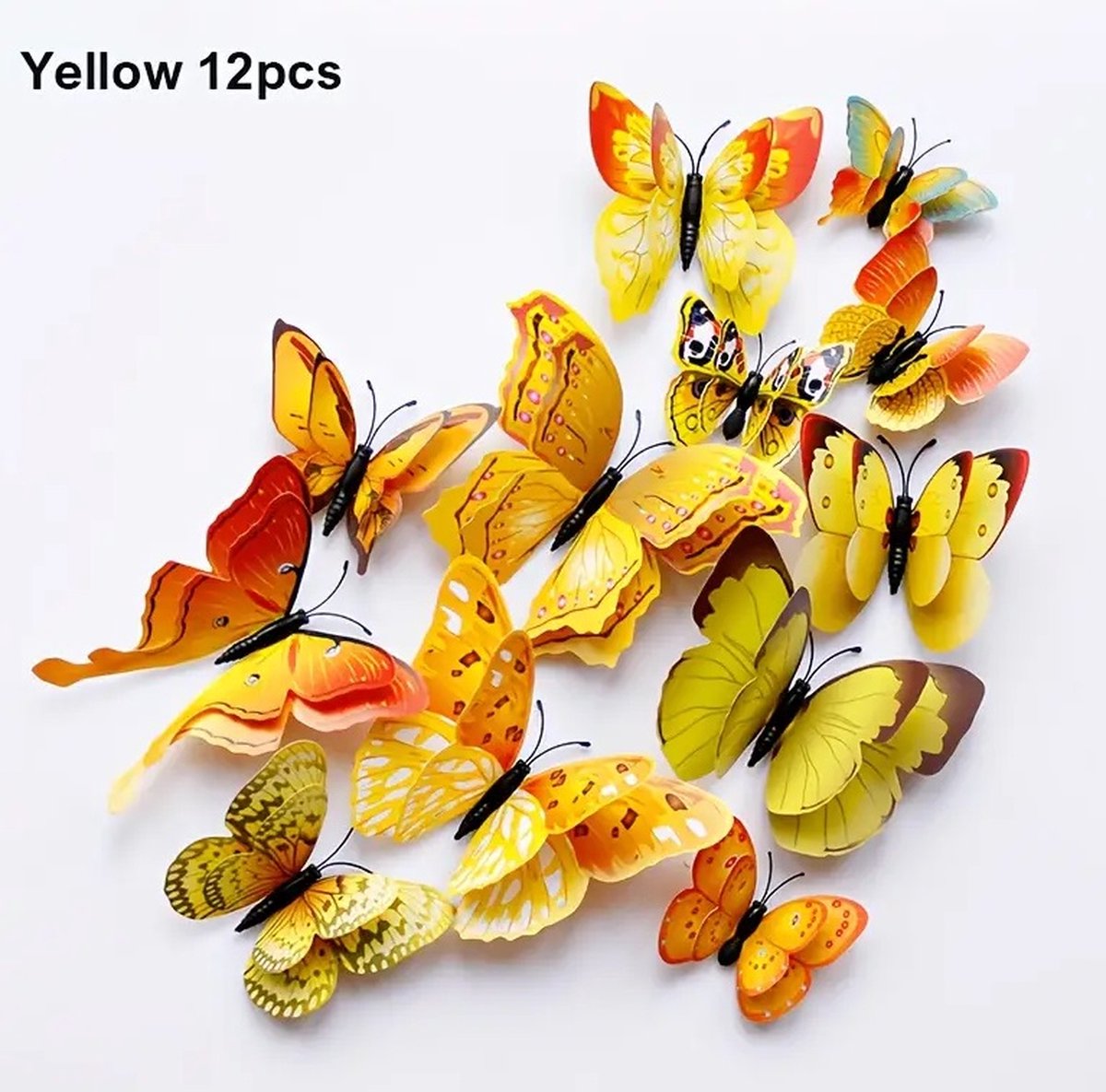 3D Wall Decoration Butterflies 12 Pieces | Wall Butterflies | Butterfly Wall Stickers | Yellow
