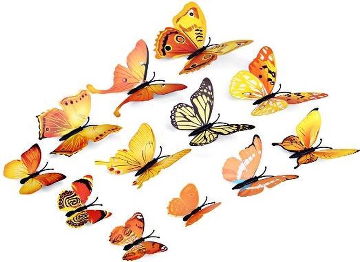 3D Wall Decoration Butterflies 12 Pieces | Wall Butterflies | Butterfly Wall Stickers | Yellow