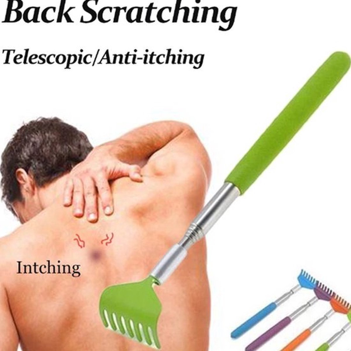 2x Extendable Back Scratcher | Adjustable Back Scratcher | Massage Scratcher | Telescopic Back Scratcher | Up to 56 CM | Stainless Steel | Red