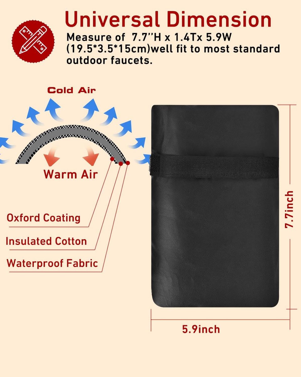 Kitchen faucet outdoor faucet covers for protection against frost in winter - 2-pack, thickened insulated pipe covers for outdoors, indispensable reusable waterproof faucet covers for garden maintenance, 15×20 cm, black