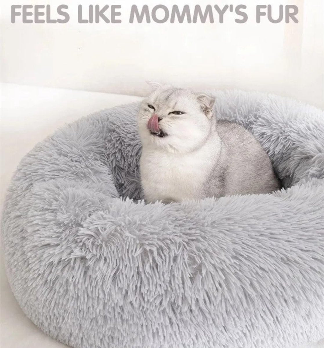 Cat baskets - Washable cat bed 20/24 inch - Dog baskets for small and medium-sized dogs - Anti-anxiety round, soft, plush faux fur dog basket - Thick bottom (light gray, medium)