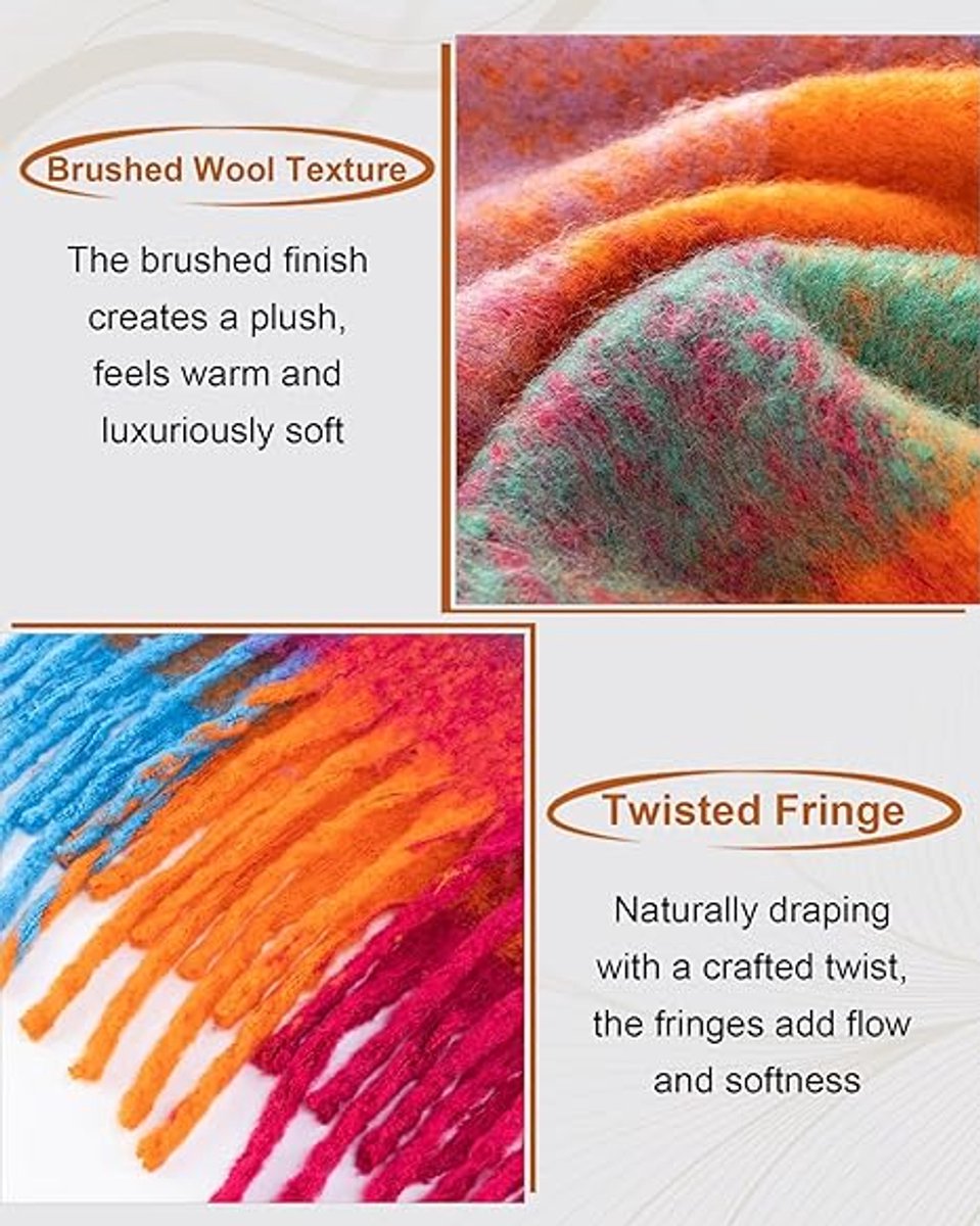 Colorful winter scarf for women - Warm, chunky knit and soft checkered scarf - Blanket scarf - Trendy Christmas gift - Gift for her