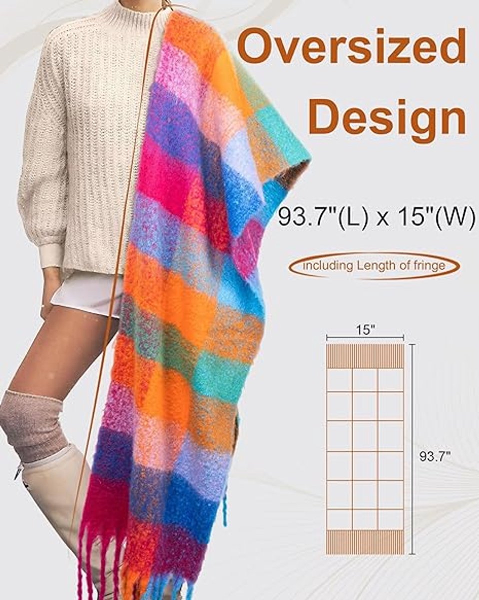 Colorful winter scarf for women - Warm, chunky knit and soft checkered scarf - Blanket scarf - Trendy Christmas gift - Gift for her