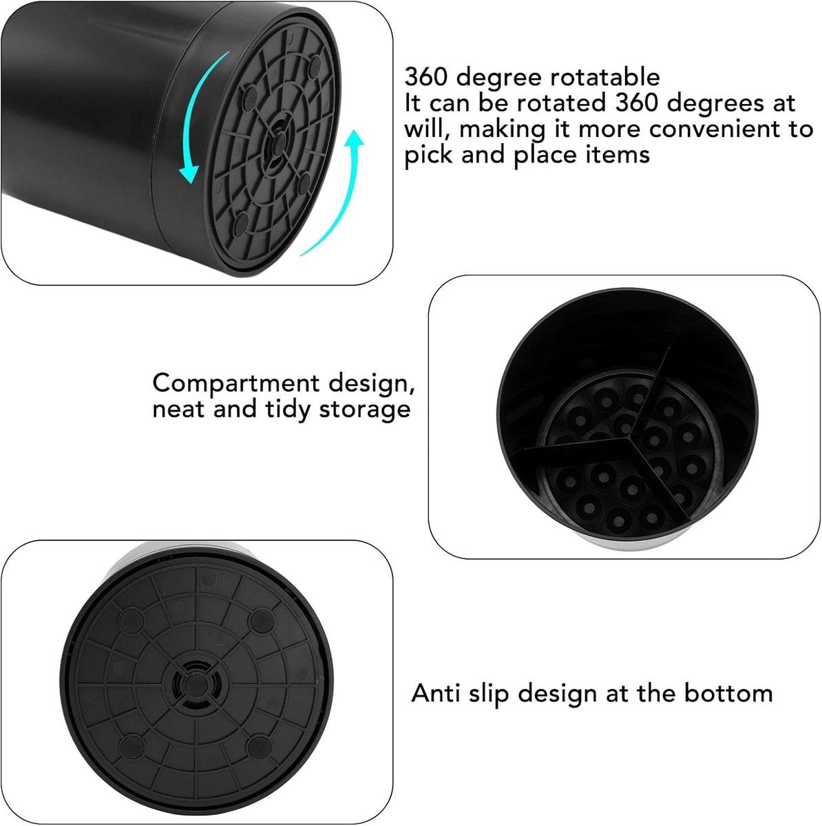 Kitchen utensil holder, large countertop kitchen utensil holder, 360-degree rotating simple chopsticks basket, kitchen cutlery holder with compartment design for home (black)