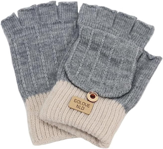 Stylish fingerless winter gloves for women - with finger protectors - plain unisex warm student gloves