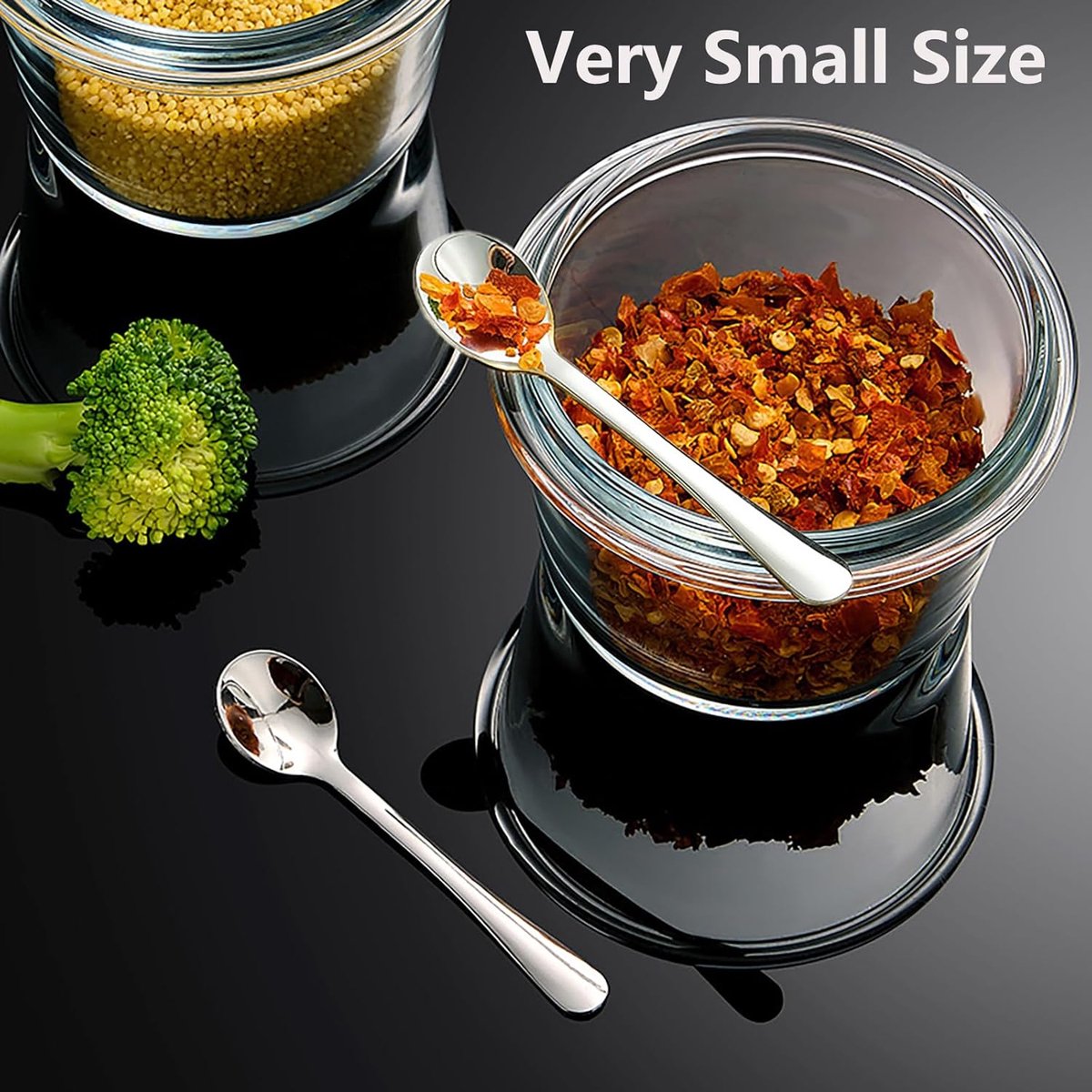 8 Mini Stainless Steel Spice Spoons - 7.3cm - For Salt, Sugar & Honey