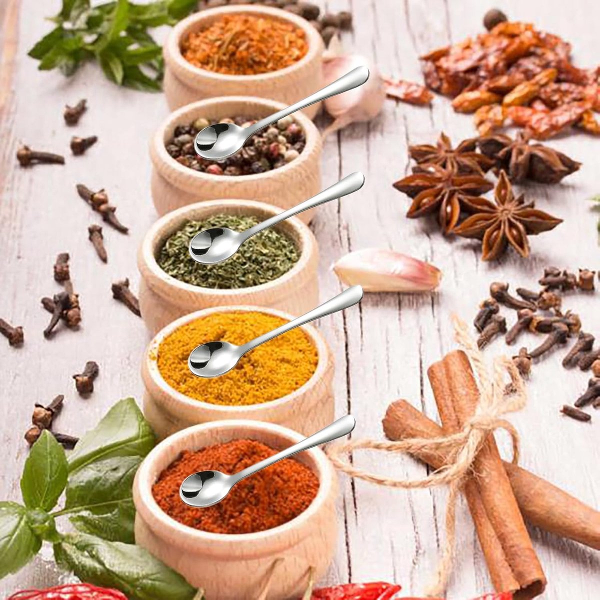 8 Mini Stainless Steel Spice Spoons - 7.3cm - For Salt, Sugar & Honey