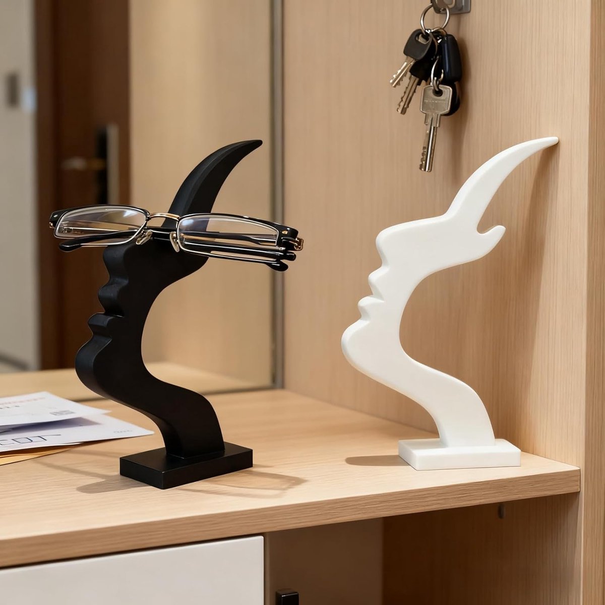 Glasses Stand - Glasses Holder - Decorative Glasses Stand and Desk Organizer - Unique Glasses Display Rack - For home, office, and bedroom, nice gift for glasses enthusiasts (black)