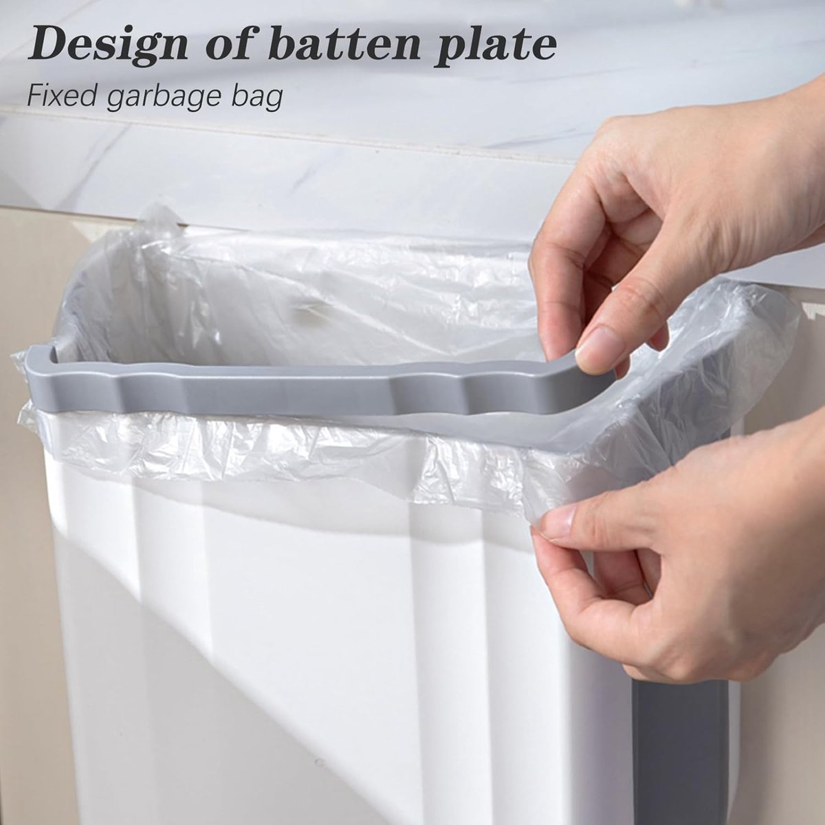 Foldable hanging trash can - Small 2.4 gallon waste bin for countertop and cabinet - Wall-mounted plastic waste bin for kitchen, bathroom, bedroom - Space-saving gray design