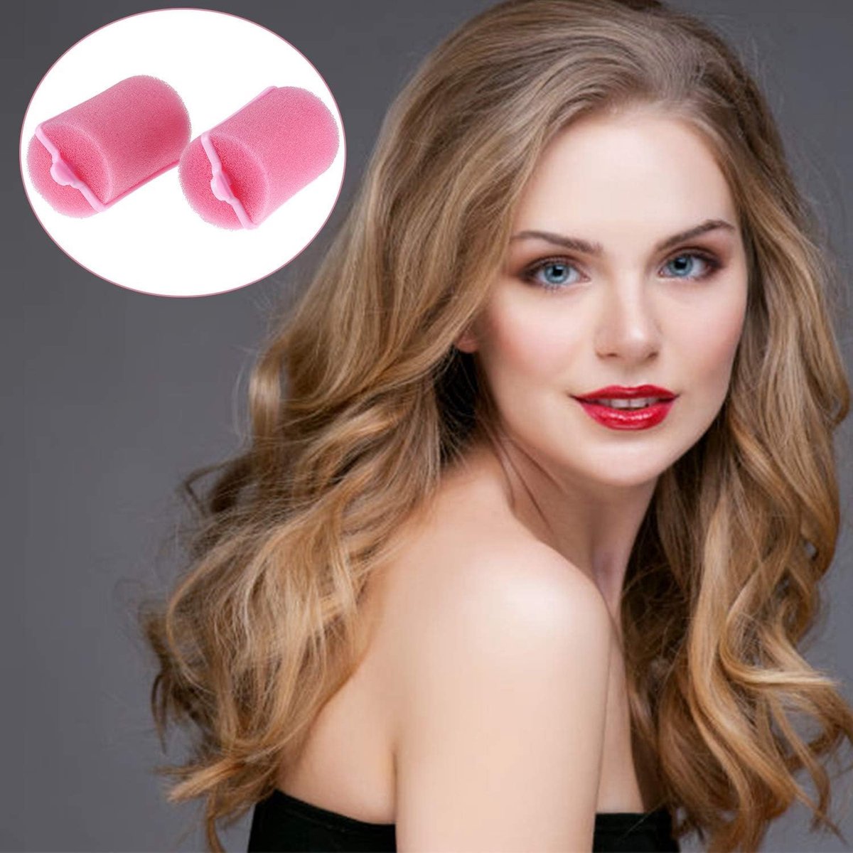 Large Curling Iron Set - Curling Irons-Curly Hair Products-Heat-Free Curling Iron-Curling Brush-18-Piece Sponge Curling Iron - Large Soft Foam Curling Iron - Curling Iron for Women (Pink, 4 x 7 cm)