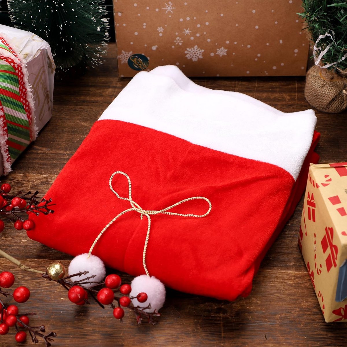 Large Santa Christmas Bag with Drawstring - Reusable Extra Large Christmas Bags - Red Soft Velvet Drawstring Bags for -100*70cm - Gift Wrapping, Party and Tree Decoration