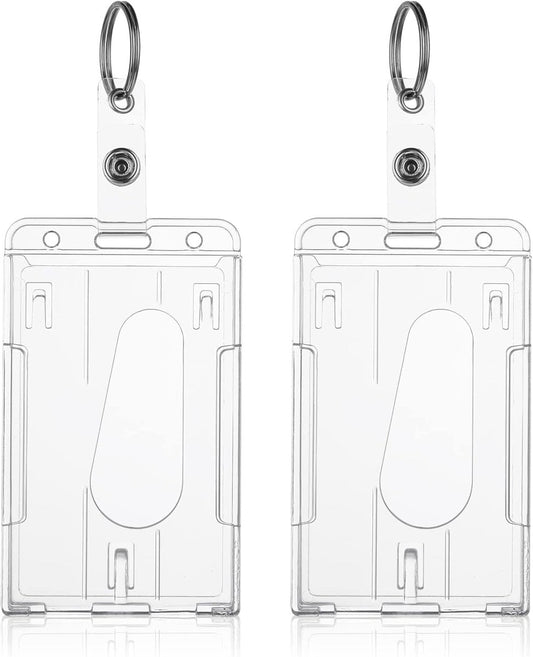 ID card holders with keychains - 2-pack - Durable ID card holders - Keychains - Transparent card protectors - Thumb slots - Card holders - School/office supplies (vertical)