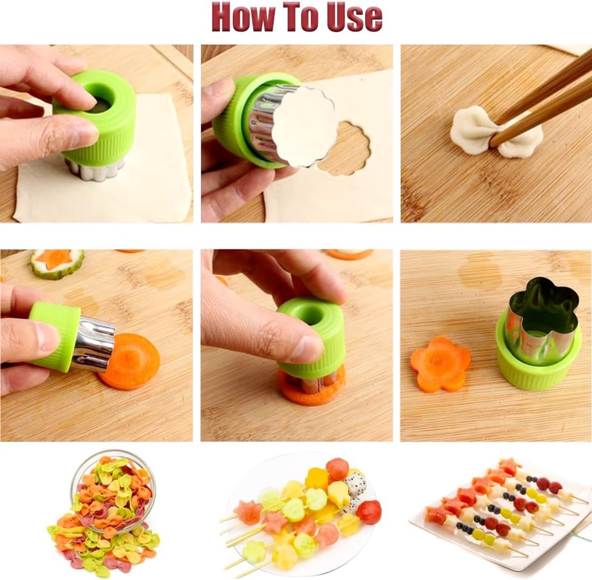 9-piece stamp set with fruit and vegetable cutter - Love heart, star, flower, and animal shapes - Creative mold - for baking, children's lunch, and decorating healthy snacks
