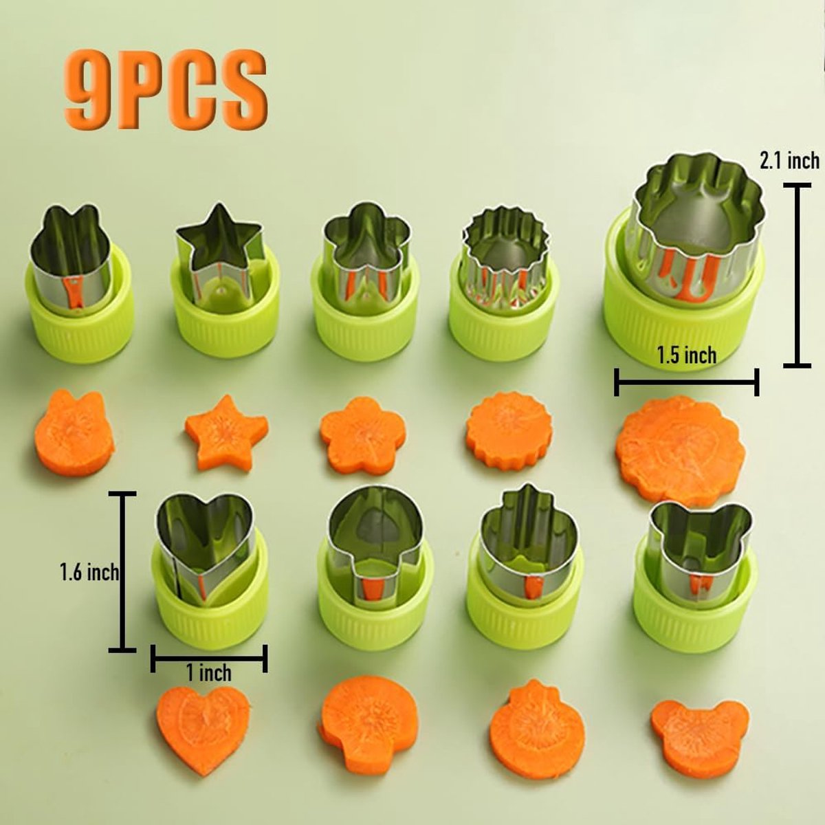 9-piece stamp set with fruit and vegetable cutter - Love heart, star, flower, and animal shapes - Creative mold - for baking, children's lunch, and decorating healthy snacks