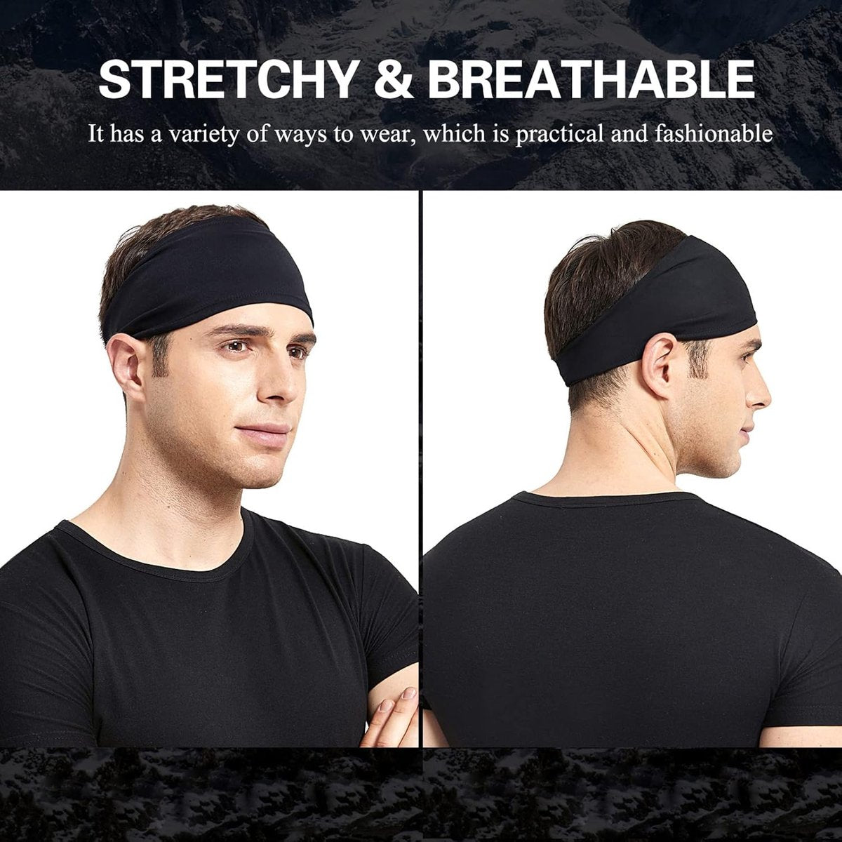 Men's Headbands - 5-pack - Sweat-wicking headbands for men - Suitable for running, cycling, basketball, yoga, fitness training - Elastic unisex headbands