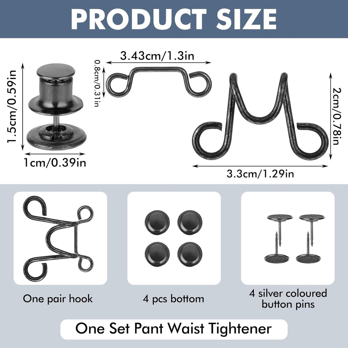 Waistband reinforcement clip - Set of 4 pieces - Adjustable belt buckle without rivets - Jeans button pin - Detachable waist buckle - Jeans waistband reinforcer - Trouser reinforcement button