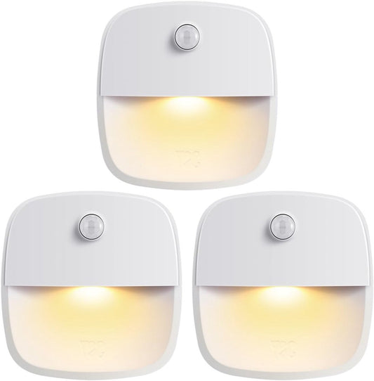 Indoor lighting with motion sensor - Battery-operated stair lighting - Wireless stick-on LED night light - for closets, hallways, bathrooms, kitchens, kitchen cabinets, energy-efficient (warm white - 3 pieces)
