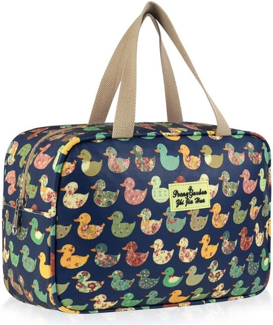 Women's toiletry bag - Large makeup bag - With handle - Waterproof - Portable - Suitable for camping and travel - Makeup bag with floral pattern