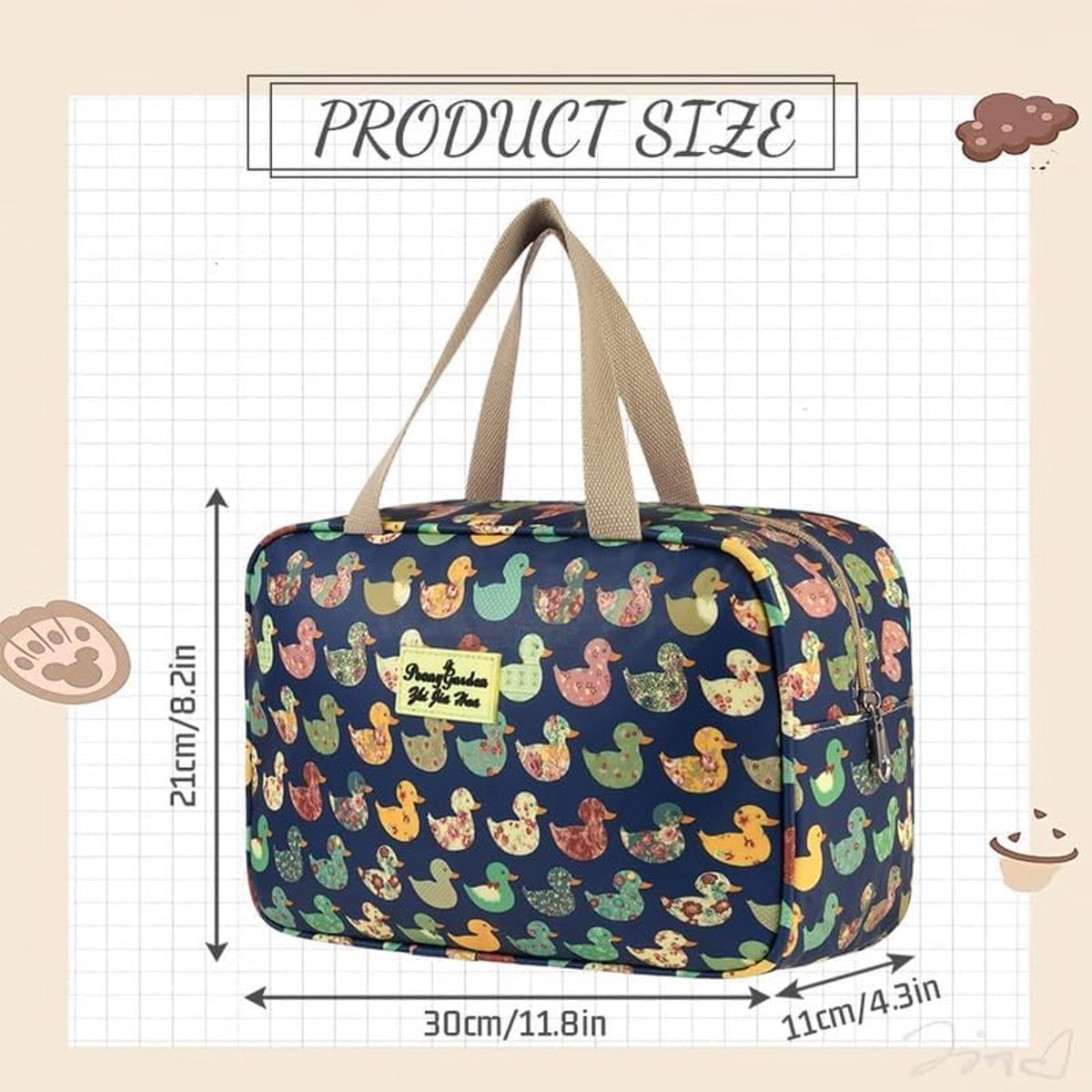 Women's toiletry bag - Large makeup bag - With handle - Waterproof - Portable - Suitable for camping and travel - Makeup bag with floral pattern