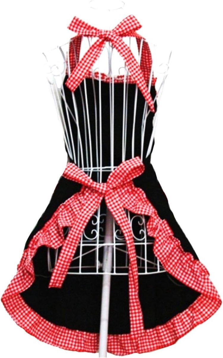 Kitchen Apron - Catering Apron - Pottery Apron - BBQ Apron - Painting Apron - Carpenter's Apron - flirty vintage aprons for womanhood girls with pockets as a Mother's Day gift (Black and red)