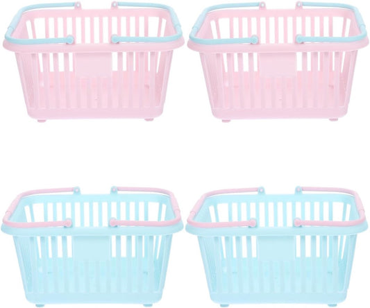 4 Pieces Mini Shopping Basket Toys - Plastic with Handle - For Children Pretend Play