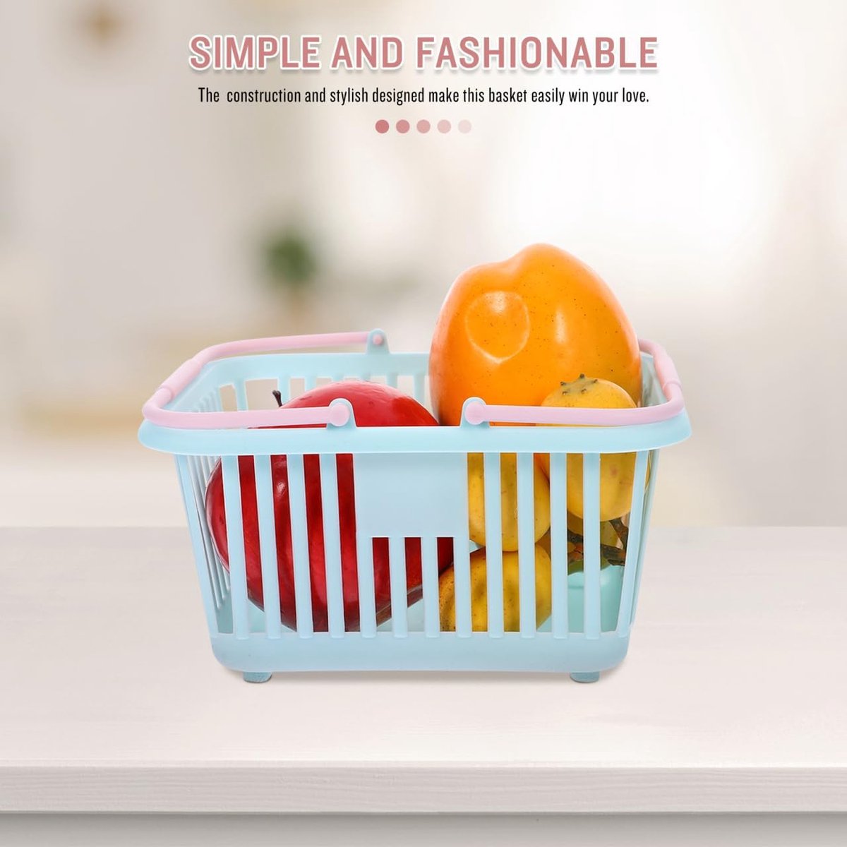4 Pieces Mini Shopping Basket Toys - Plastic with Handle - For Children Pretend Play
