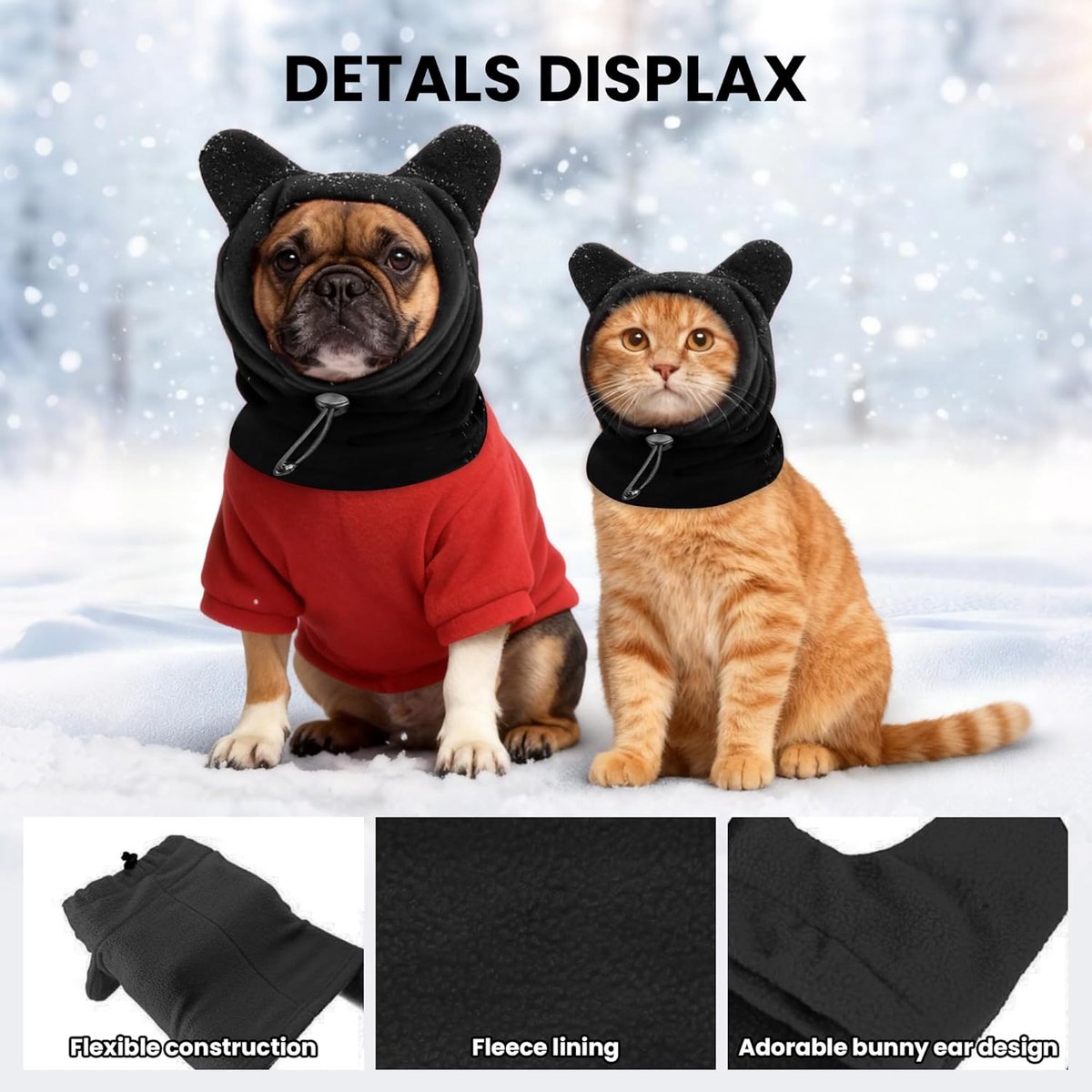 Dog emergency winter cone with ear protection, fleece neck warmer for dogs, (black, M)