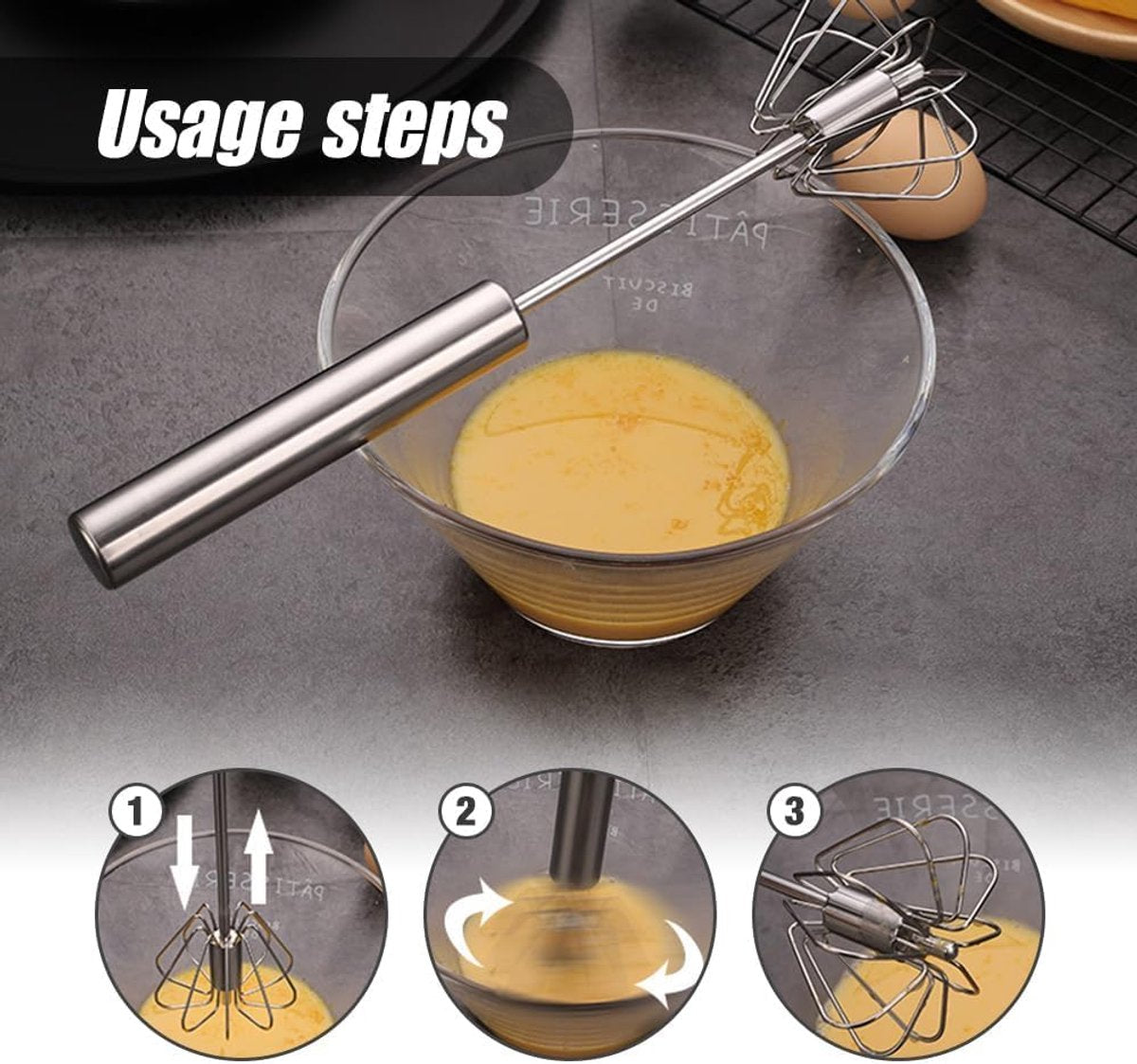 Egg whisk - Egg beater - Whipped cream whisk - Mini whisk - Milk frother - Manual - mixing, beating, whisking and stirring (25 cm)